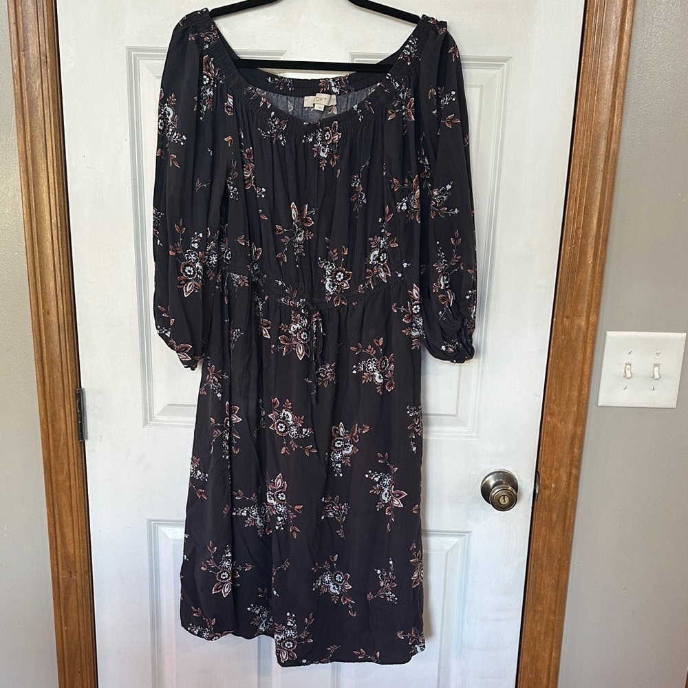 LOFT Navy Floral off the shoulder Dress
